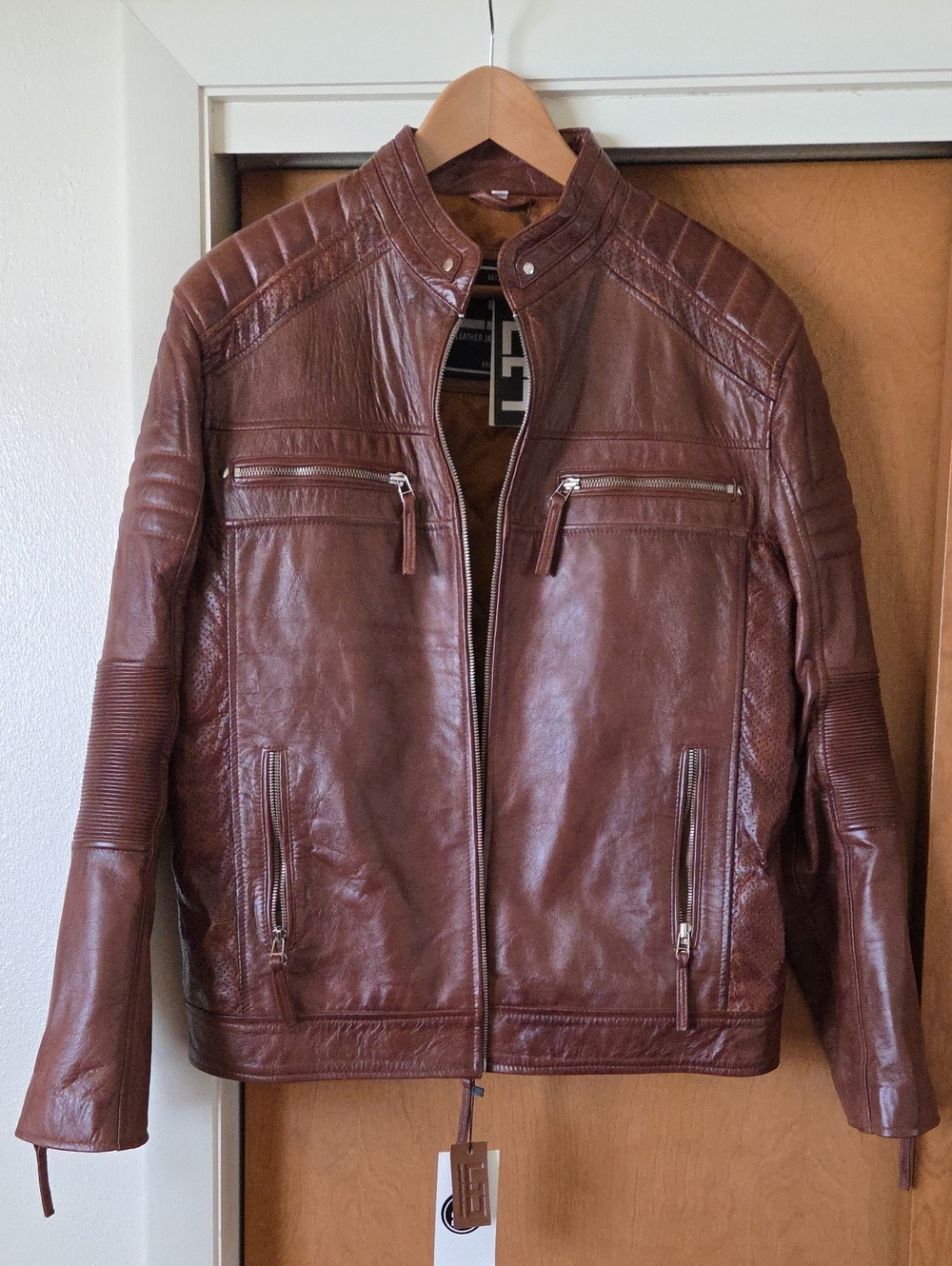 Men's Brown Leather Motorcycle Jacket - Classic Biker Style